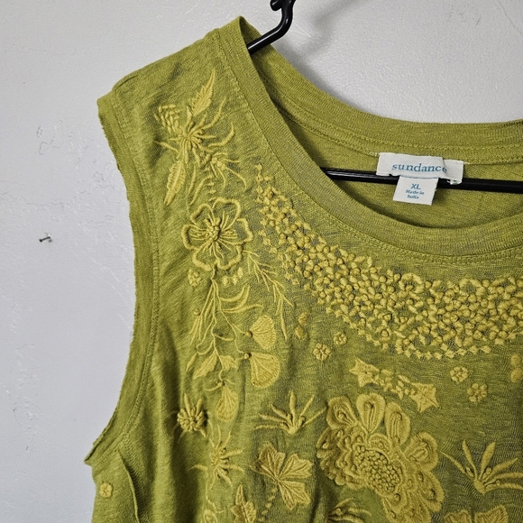 Sundance Women's XL Yellow Green Tank Top Boho Embroidery 100% Linen Summer - Picture 3 of 7